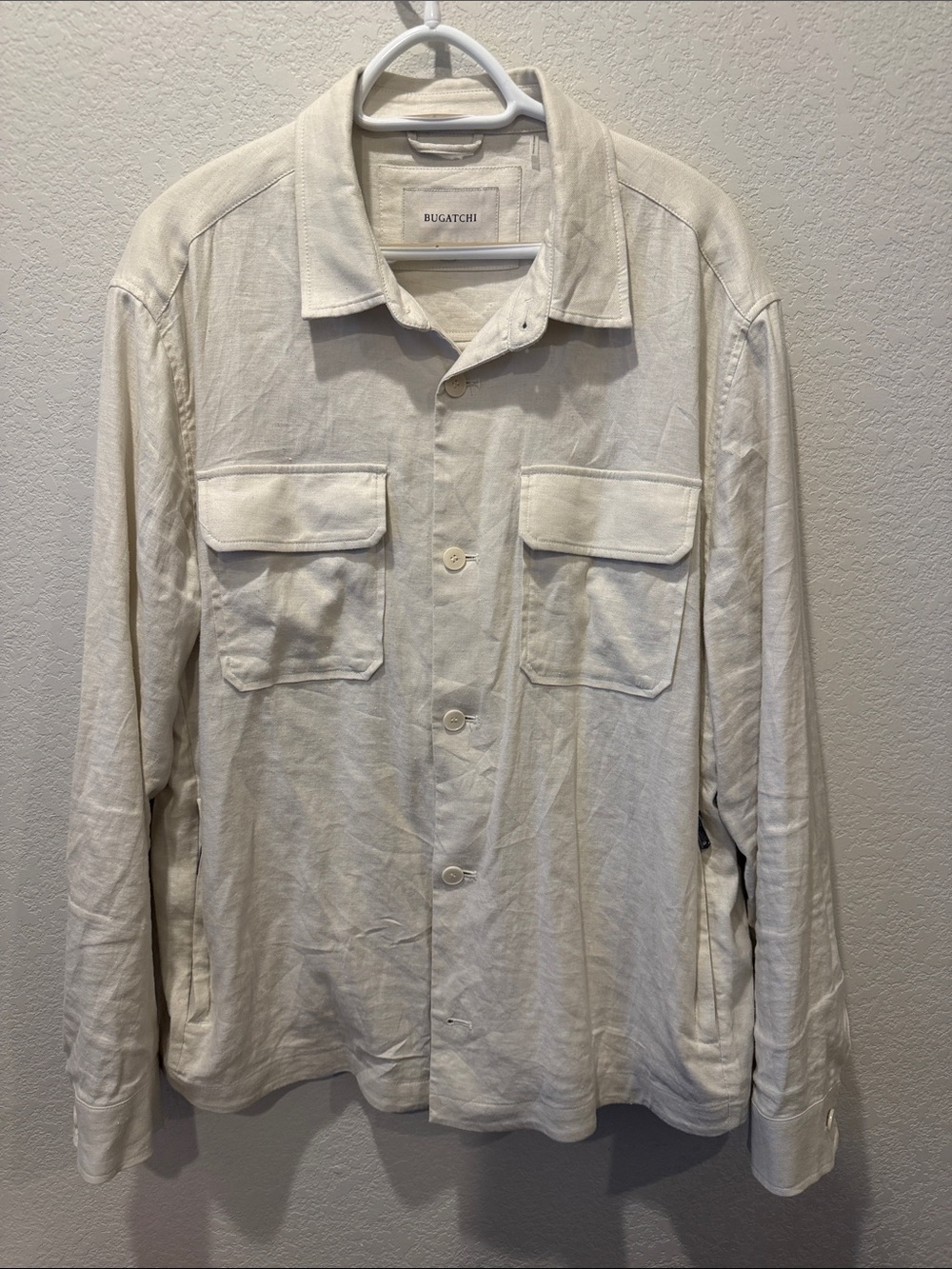 Bugatchi Ivory Linen Blend Overshirt Shirt Jacket Men’s XXL